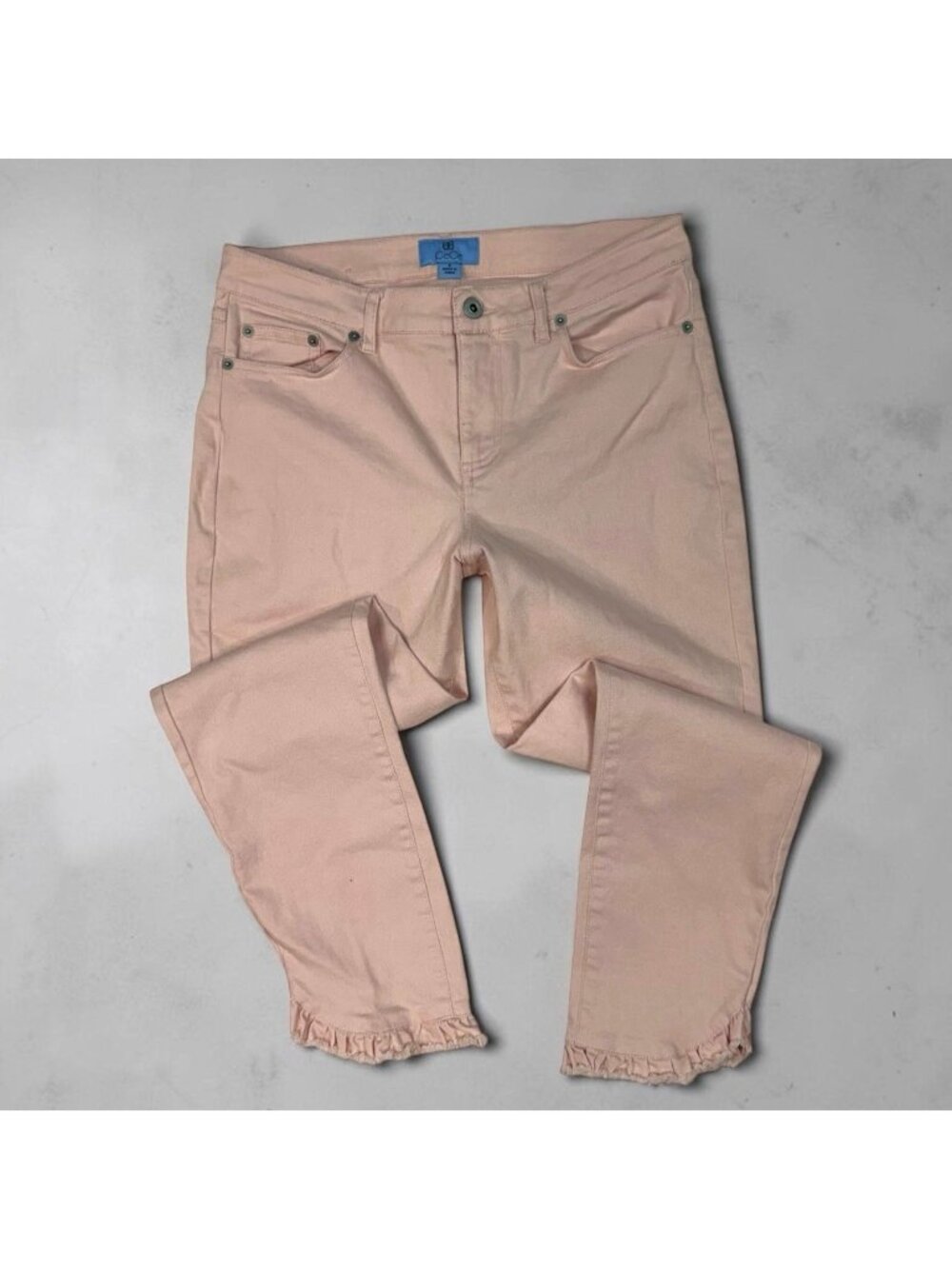Cece Cropped Skinny Jeans Size 6 Light Baby Pink Denim Ruffle Hem Capri 7029312 - Picture 1 of 12